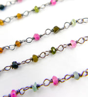 Multi Tourmaline Wire Wrap Chains